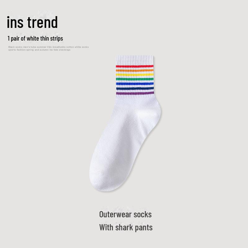 

Унисекс Радужные Полосатые Носки Средней Длины – Стильные и Универсальные для Осени и Зимы Single pair - one size