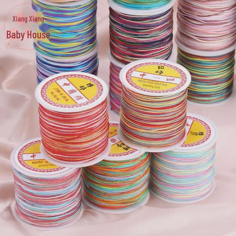 Colorful Gradient Handcrafted Bracelet Rope with Jade Hue - 100m Braided DIY Cord for Pendants