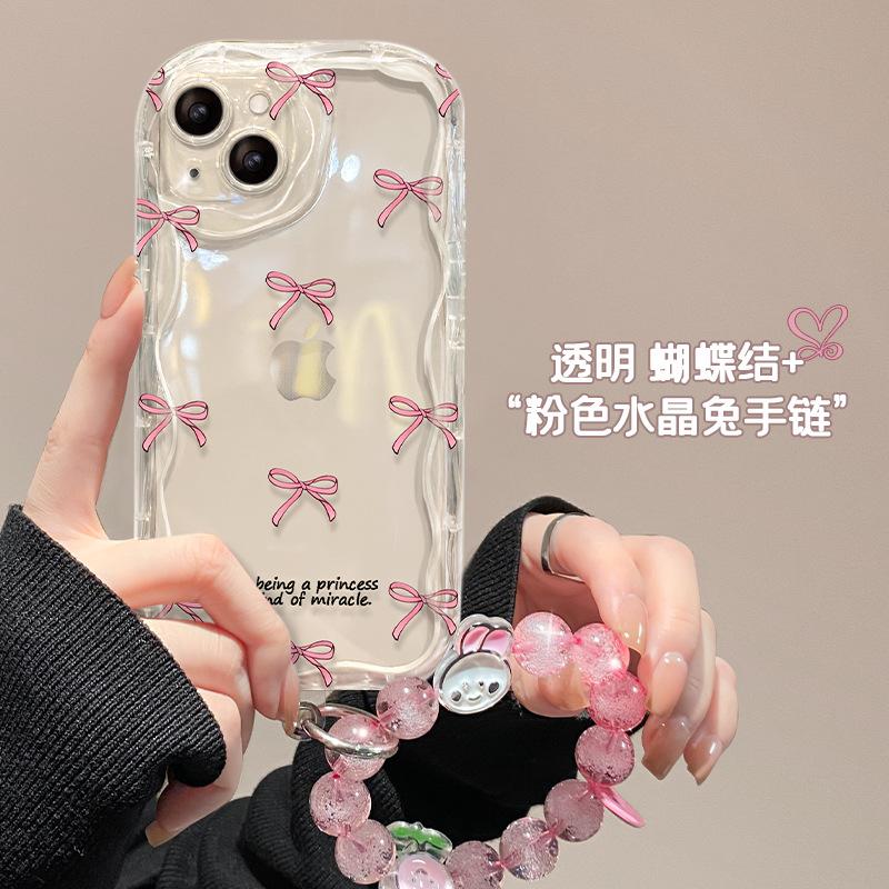 Anwendbar auf Apple 15 Handyhülle iPhone14/13promax rosa Schleifenarmband 16/17 transparentes Silikon 12