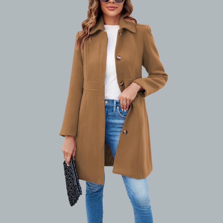 Winter Coat Women Stylish Elegant Single Breasted Long Sleeved Lapel S коричневый