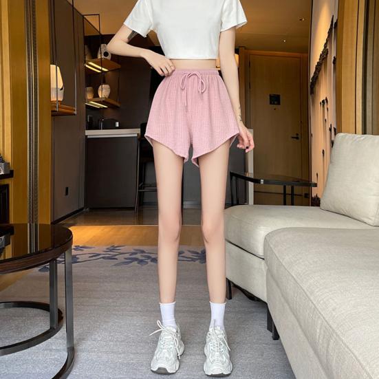 Summer Women Shorts Drawstring High Elastic Waist Loose Hem Plus Size Pocketed Pure Color A-line Thin Casual Sport Homewear Short Pants