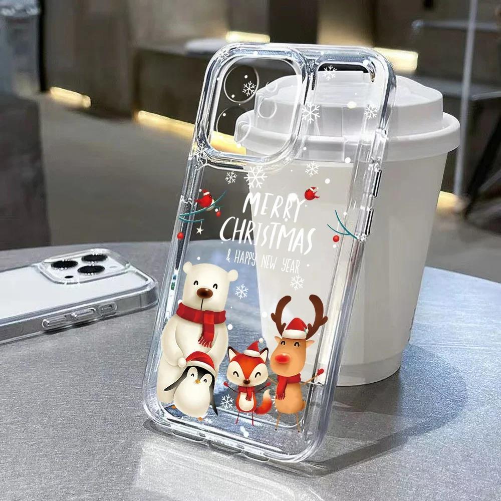 Santa Claus Elk Deer Christmas Tree Clear Phone Case For iPhone 16 15 14 13 12 11 Pro Max XS X XR 7 8 Plus SE2 Soft Bumper Cover