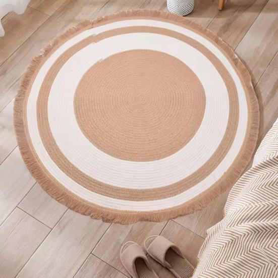 Katoenen Touw Kattenkleed Rond Kattenkrabkleed Zacht Wasbaar Vloerkleed met Kwasten Omkeerbaar Geweven Vloermat voor Slaapkamer Woonkamer Katten Rustplek