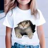 A Cute And Fun Black, White, And Pink Short-Sleeve 2D Cat T-Shirt for Girls, Perfect for Outdoor Daily Wear for Children -8 During The Summer