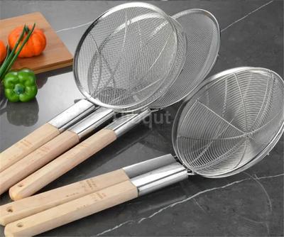Acier inoxydable grand long nouilles frites colanders panier passoire manche en bois filet de friture Hot Pot filtre qui fuit tamis évier