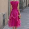 Women's Sleeveless Color Ruffled Hem Mesh Dress for Summer Parties
