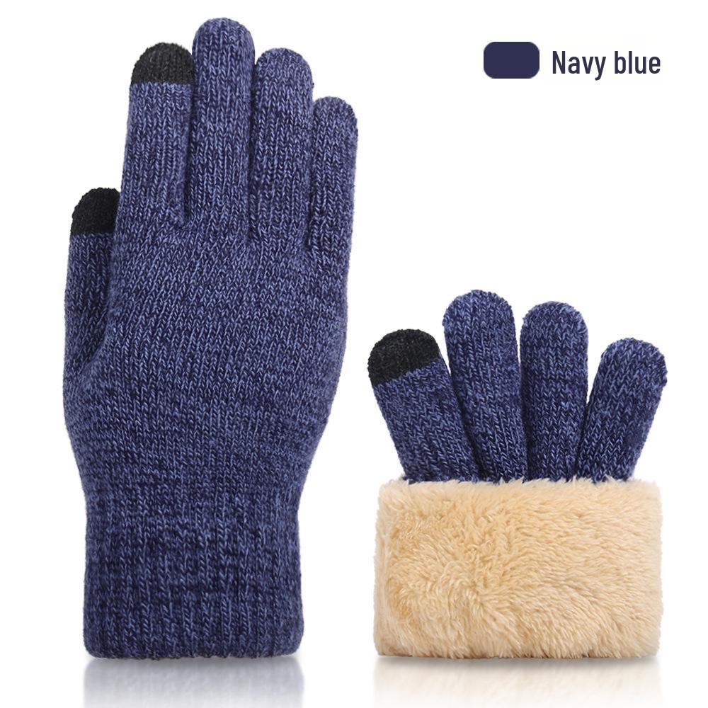 Men's Winter Touchscreen Wool Knit Gloves - Thickened Velvet Lining for Outdoor Cold Protection
