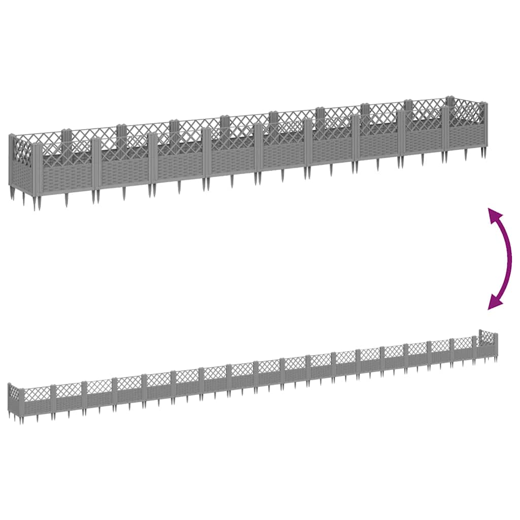 Plant Box with Ground Spikes Light Gray 363.5 x 43.5 x 43.5 cm PP