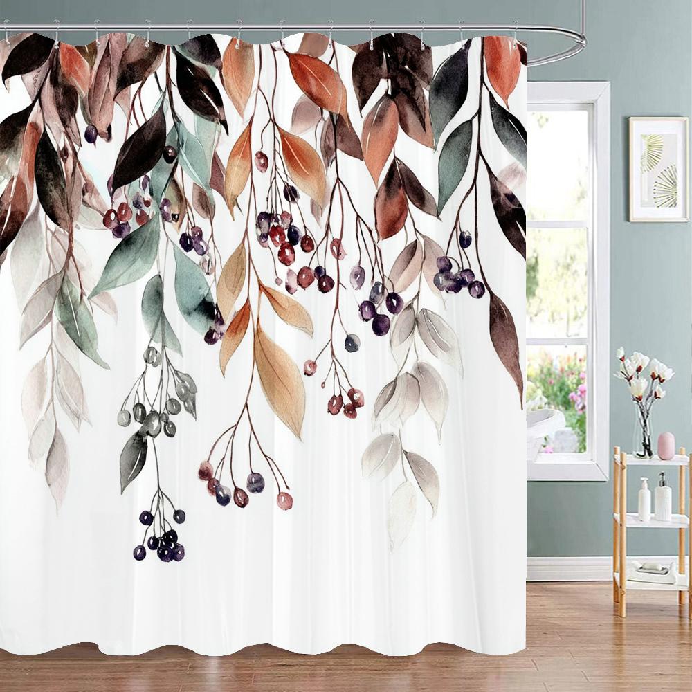 

Autumn Leaves And Maple Leaf Shower Curtain, Bathroom Decorative Shower Curtain, Printed Fabric Home Curtain With Hooks W60H190(CM)-1 Pcs