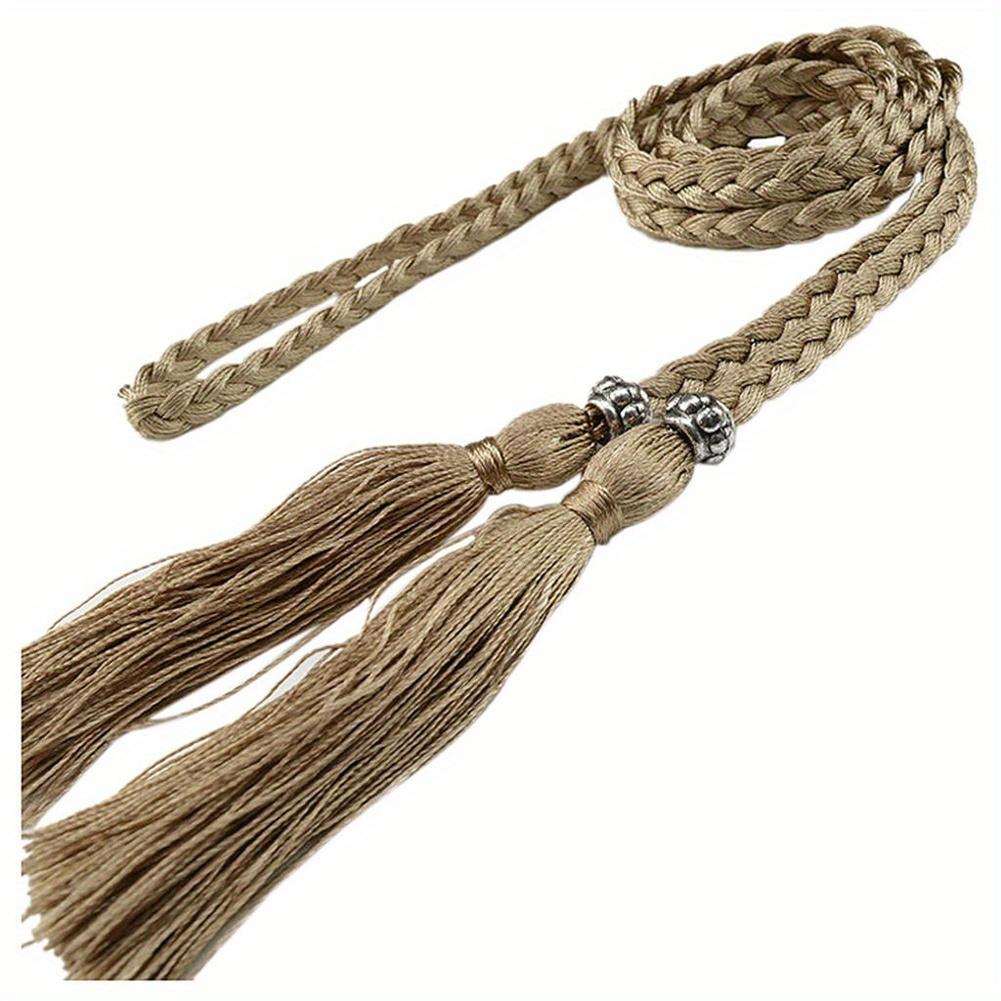 Women Woven Belt Thin Braid Tassel Rope Waist Belts For Dresses Waistband Knot Decorated Cotton String Waist Rope Accessories