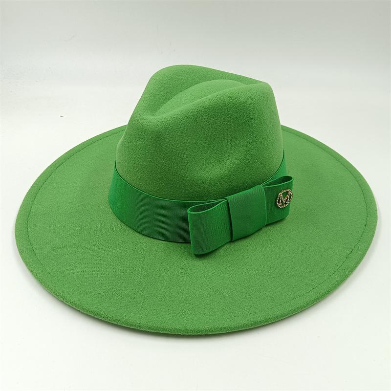 Chapeau Fedora à Nœud Papillon Nouveau Bleu Lac Nouveau Mode Monochrome Printemps Unisexe Chapeau Jazz Chapeau Fedora Gorras 55 -58cm green