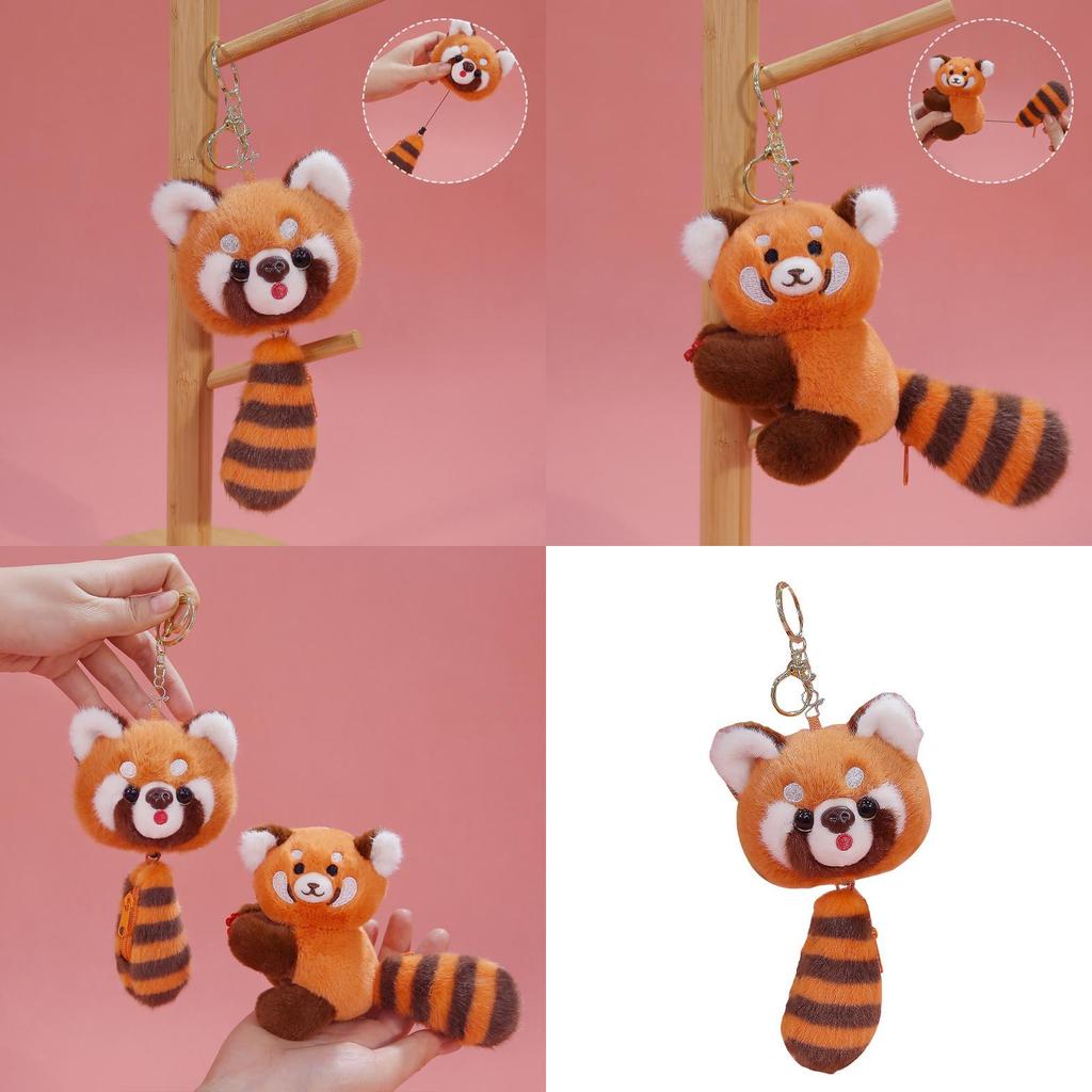 Portachiavi Procione Peluche con Design a Coda da Tirare per Decorazione Zaino e Collezionisti
