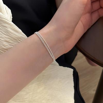 Pure Silver S925 Silver Bracelet Three-layer Glitter Bracelet Simple Super Glitter Small Round Beads Multi-layer Bracelet for Women
