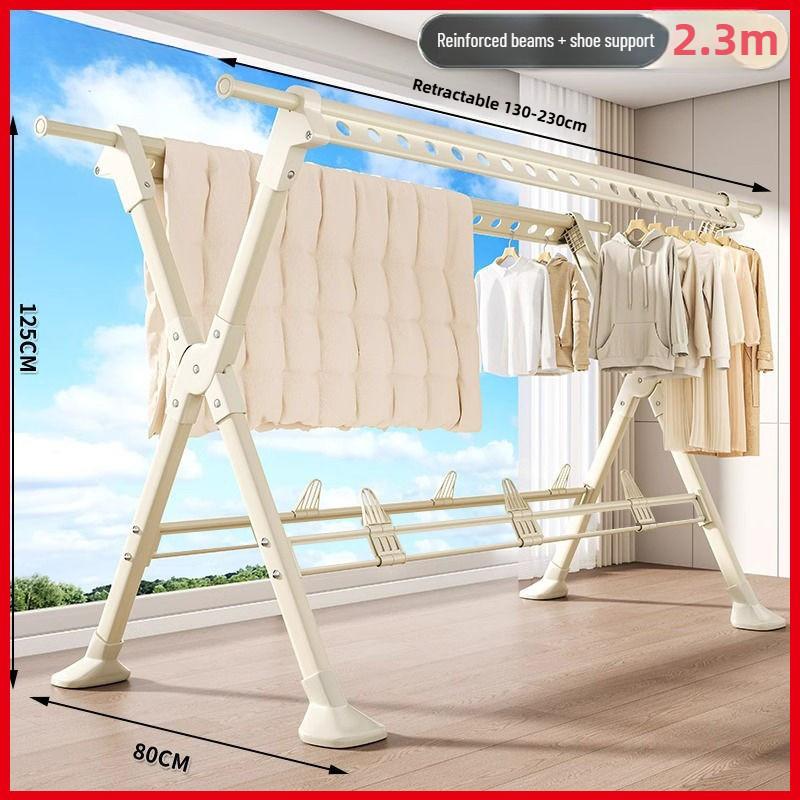 Thickened Aluminum Waterproof Clothes Drying Rod Balcony Retractable Clothes Hanger Household Floor-standing Clothes Drying Rack
