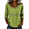Women’s Casual Loose Fit Blouse with Hollow Out Trim Detailing Long Sleeve Round Neck Lightweight Pullover Top Shirt