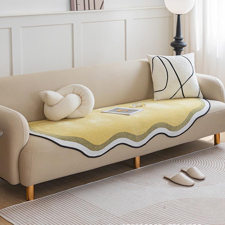 Chenille Irregular Sofa Cushion Special-Shaped Cushion Four Seasons Universal Non-Slip Anti-Scratching Solid Color Matcha Green One Piece