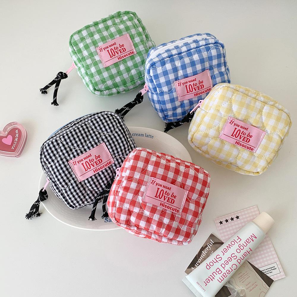 Korean Girl Plaid Makeup Bag Key Lipstick Card Bags Student Sanitary Napkin Bag Quilted Cosmetic Bag Coin Purse Travel Organizer