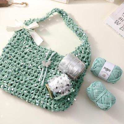 1.5mm Silver Hollow Cotton Yarn: Sparkling Round Strand for DIY Crochet Bags