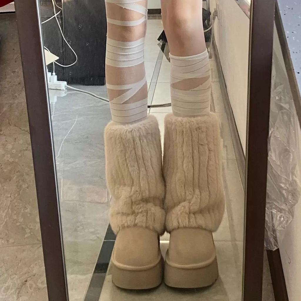 Iceland Schneestiefel für Damen mit erhöhter Innenhöhe, dicke Sohle, rutschfest, mittelhoch, flauschig, warm und aus Samt, Baumwollschuhe von Northeast