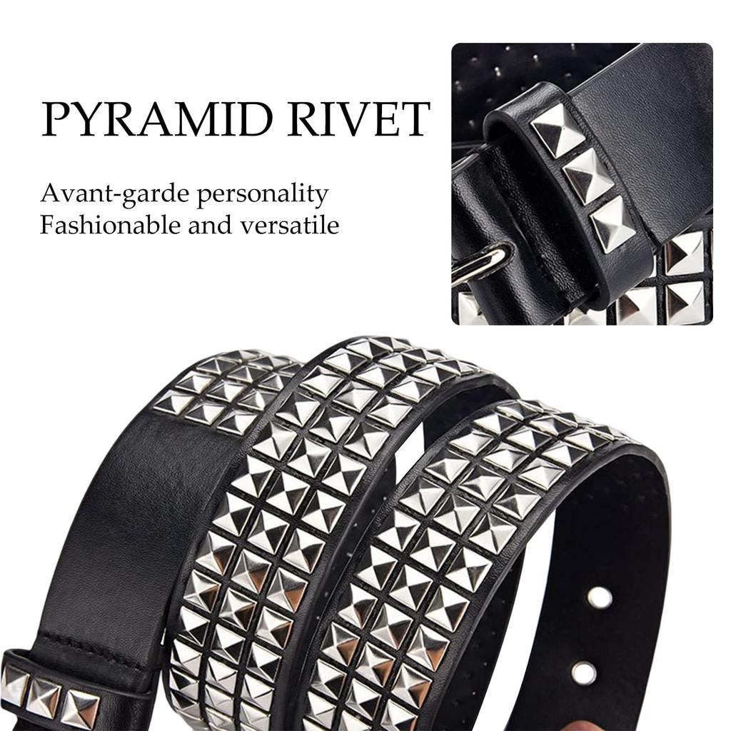 [LumiSyne] Studded Belt for Women and Men, Punk Rock Rivet Belt, Triple Pyramid Leather Belt with Pin Buckle, Casual Belt for Jeans, Pants, and