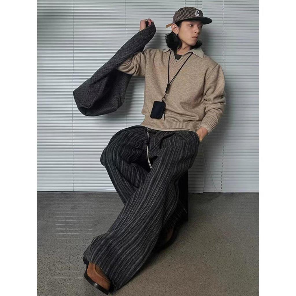 2026 Trend Striped Wool Pleated Casual Pants - Versatile, Simple, Lazy Style