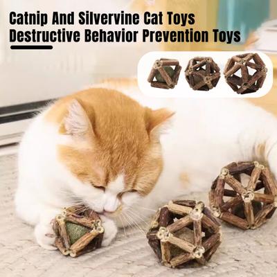 Brinquedo natural de catnip Silvervine Ball, brinquedo para mastigar, saúde bucal, regulação emocional, promove a digestão, acalma o humor, brinquedos para gatos de interior, gatinhos