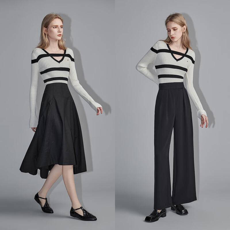 Women's Elegant Striped V-Neck Knit Top