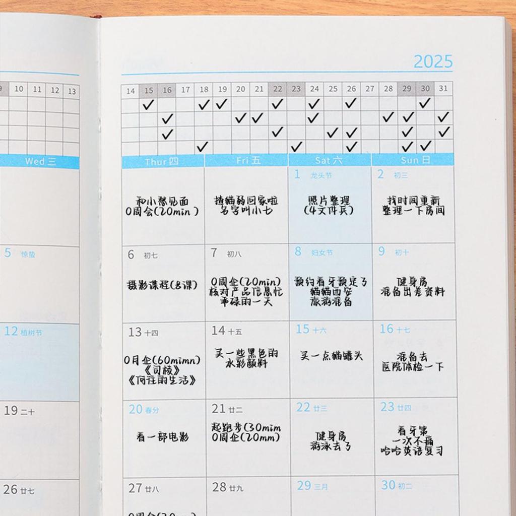 B6 Leather Notebook, 2025 Business Schedule, Student Daily Planner, Self-discipline Punch Card Recorder, Notepad, Memo