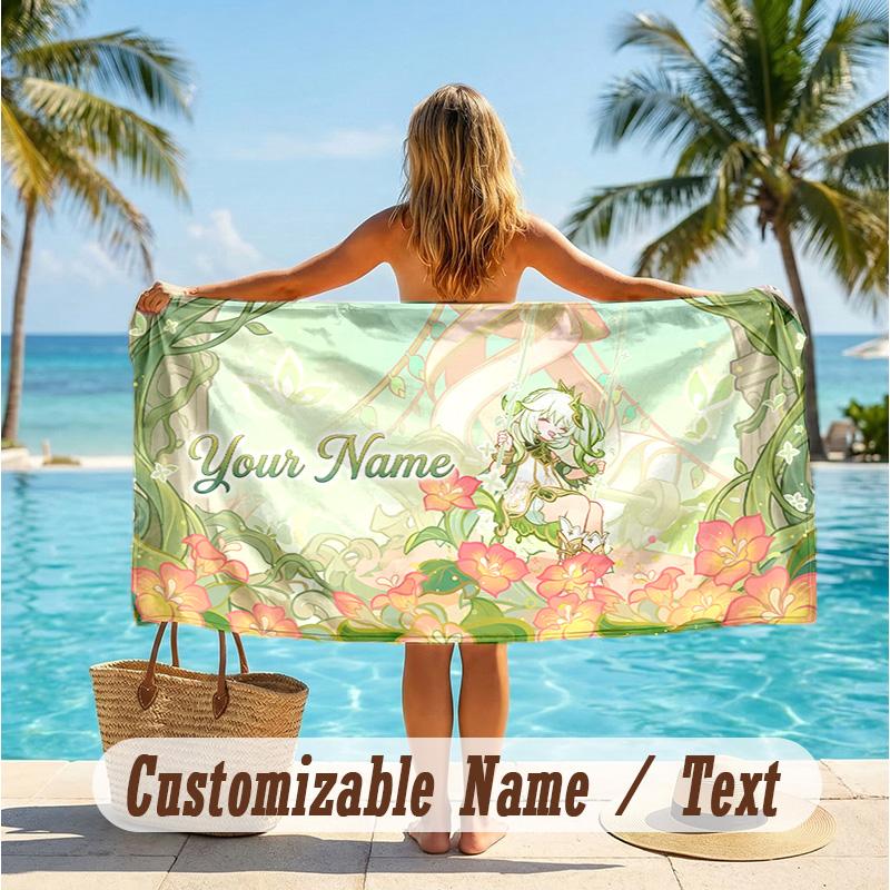 Custom Text Beach Towel, Soft Absorbent Swimming Multi-use TowelGenshin Impact