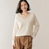 Women's V-Neck Cashmere Knit Pullover Sweater - Hand-Crocheted Loose Fit for Autumn/Winter