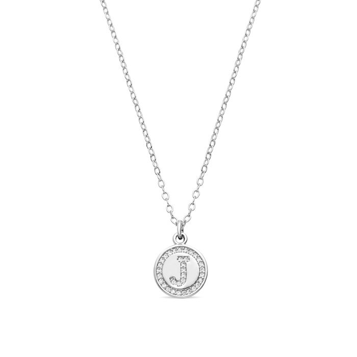 Luxenter Collier De Zirconium Brillant Finition En Rhodium - Alphabet J