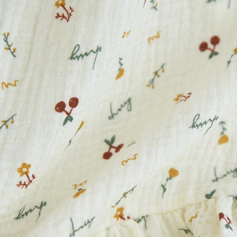 Girl's Floral Bubble Double-Layer Crinkle Cotton Nightgown with Built-In Bra Pads