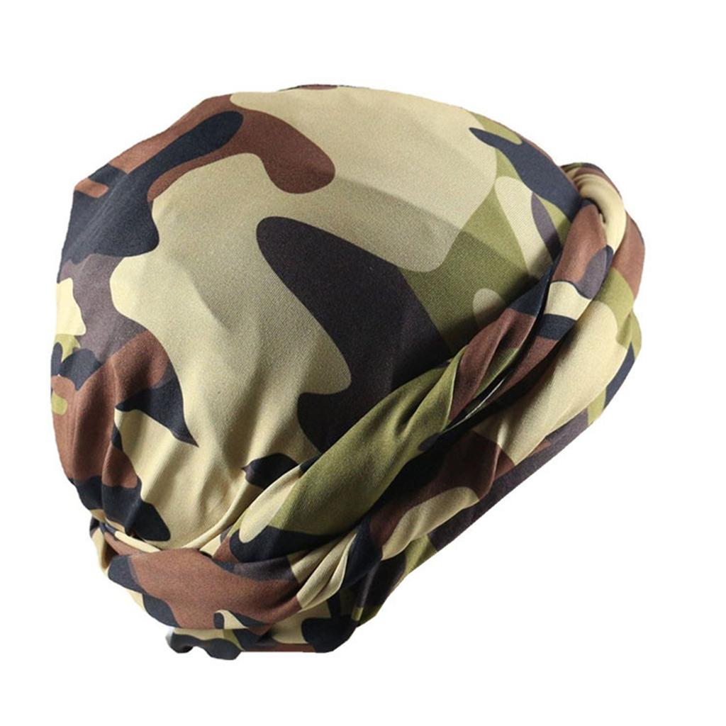 Satin Lined Turban Head Wrap Camouflage Printing Sleeping Bonnet Hair Cover Adjustable Pre-Tied Chemo Hat For Men Women