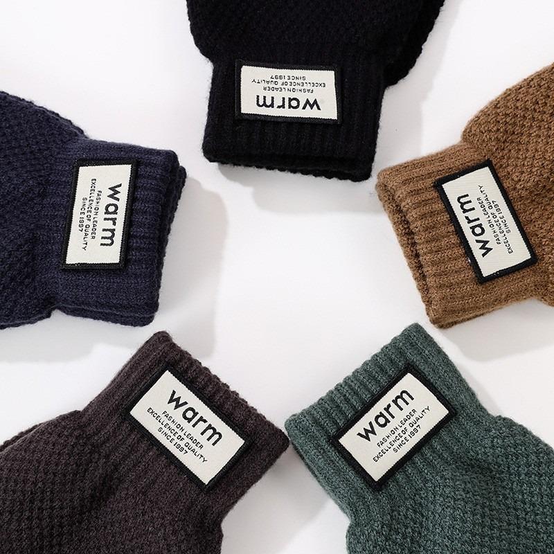 Knitted wool gloves non-slip five-finger plush split-finger gloves for men and women, thickened in autumn and winter, warm cycling