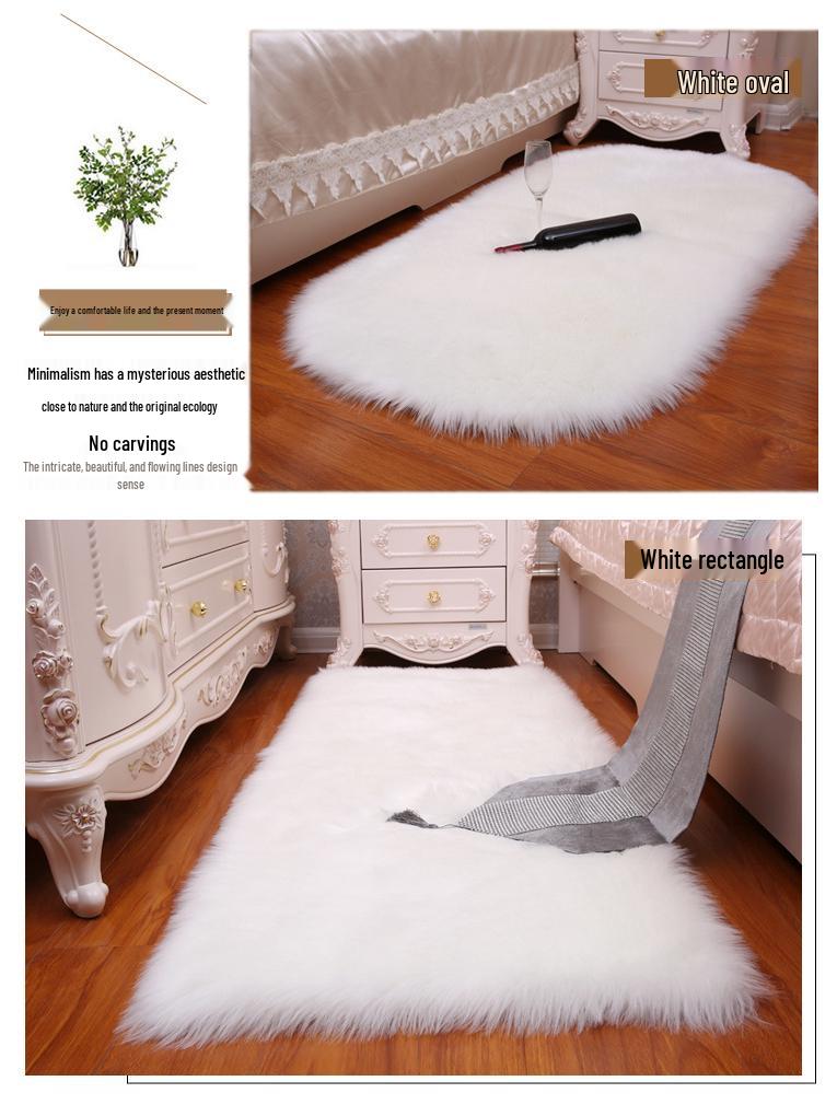 White Imitation Wool Plush Carpet for Bedroom & Living Room