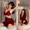 Sexy Golden Velvet Pajamas Autumn and Winter New Models with Chest Pads, Suspenders, Nightgown Set, Nightgown, Lace Two-piece Loungewear