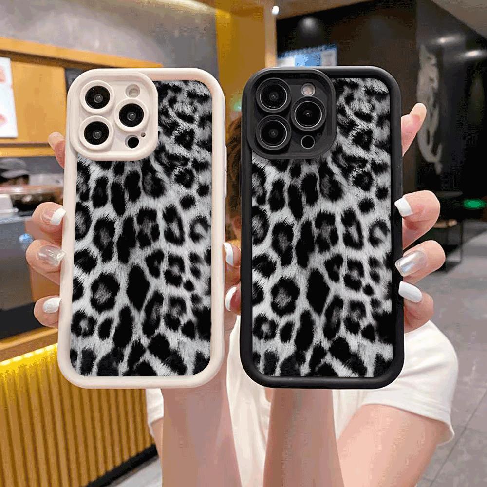 Black and White Leopard Print Phone Case for iPhone 16 15 14 13 12 11 Pro Max Plus Anti Scratch, Gel Flexible Protective