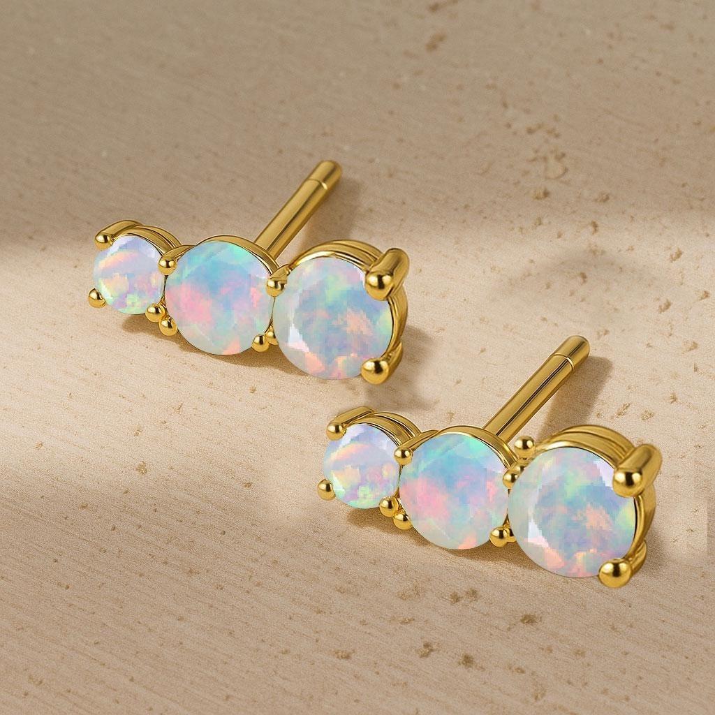 AAA White Opal Gemstone Gold Stud Earring, Ethiopian Opal Gemstone Stud Earring, October Birthstone Silver Earrings, Delicate Gift for Her