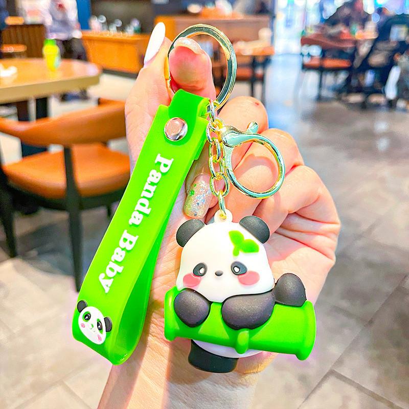 Panda Side Holding Bamboo Shoot Key Chain Cute Cartoon Girl Pendant Backpack