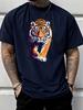 Walking Bold Tiger Modern Art Animal Graphic Unisexs Cotton Crew Neck Tee Short Sleeve Loose Casual Daily Street Male Wear Top