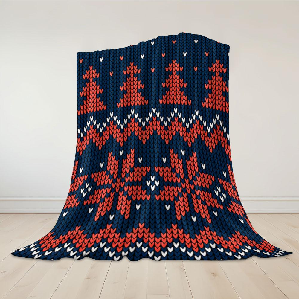 Knit Christmas Fair Isle Flannel Blanket Warm Soft Halloween Christmas Couch Warm Cozy Decorative Decor Gift for All Season