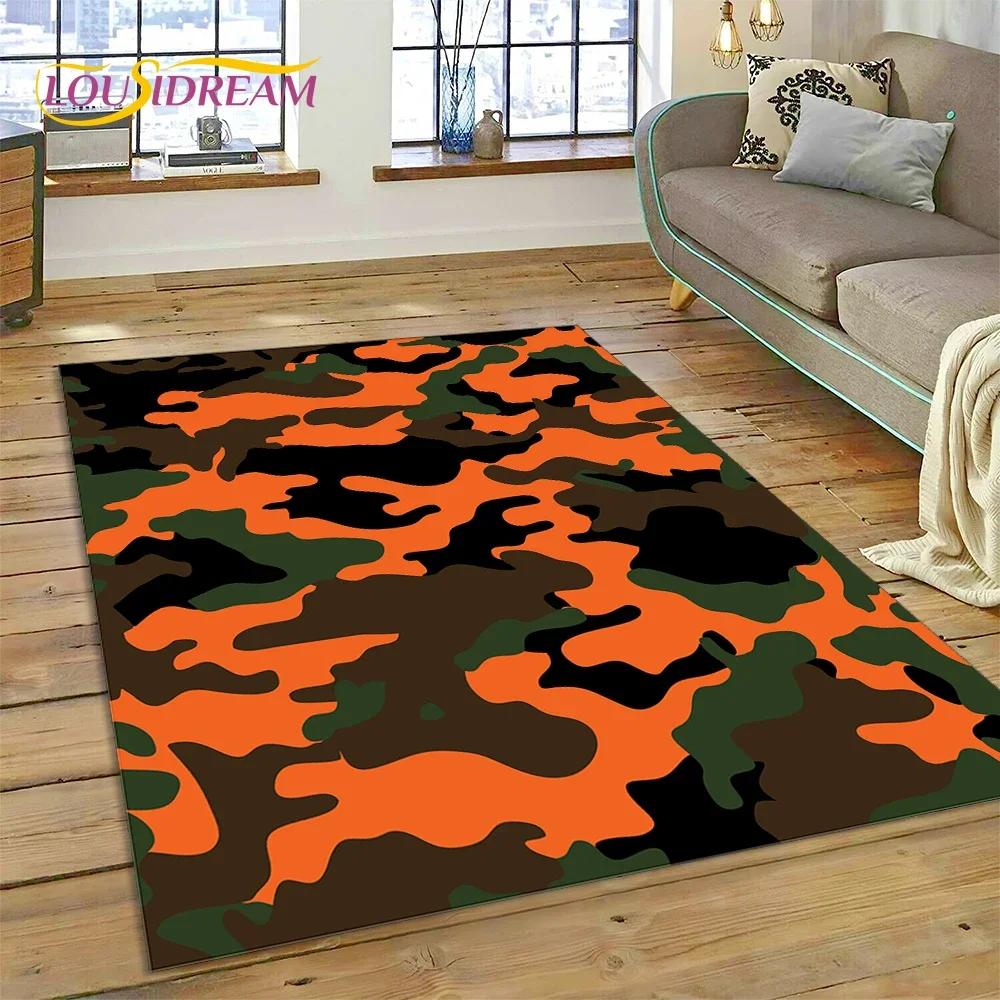 3D bunter Tarnmuster grüner Camouflage 2025 Stil Teppich für Wohnzimmer Schlafzimmer Zuhause Sofa Dekoration Bereichsteppich rutschfeste Bodenmatte