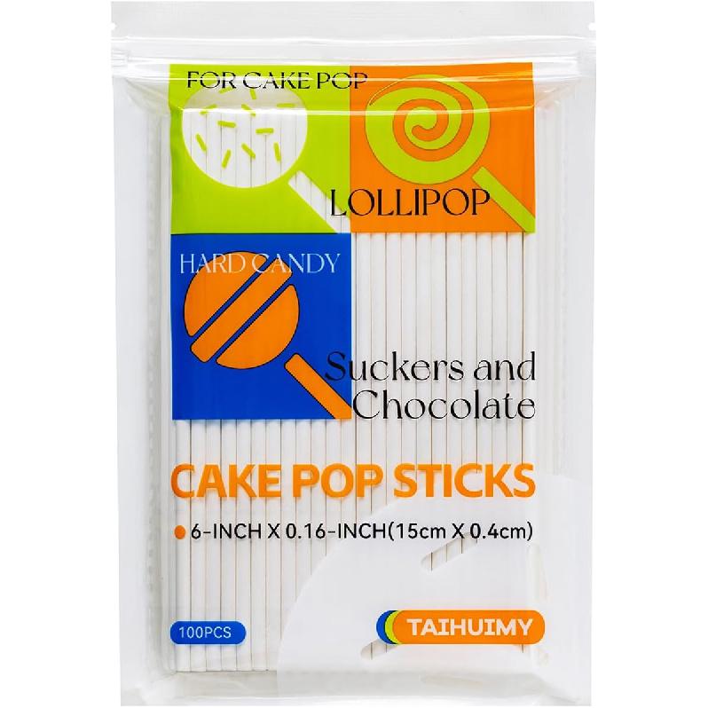100 Count 6 INCH White Paper Lollipop Sticks,Cake Pop Sticks,Sucker Sticks for Cookies,Rainbow Candy,Chocolate,Cake Topper(Dia 4mm)
