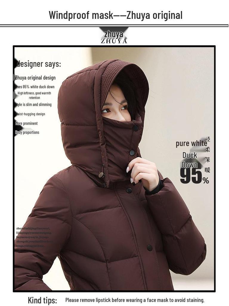Women's 2025 Long Chic Waist-Slimming White Duck Down Puffer Coat