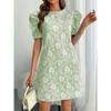 Women Summer Vintage Dresses Textured Jacquard Round Neck Bubble Sleeve New Style