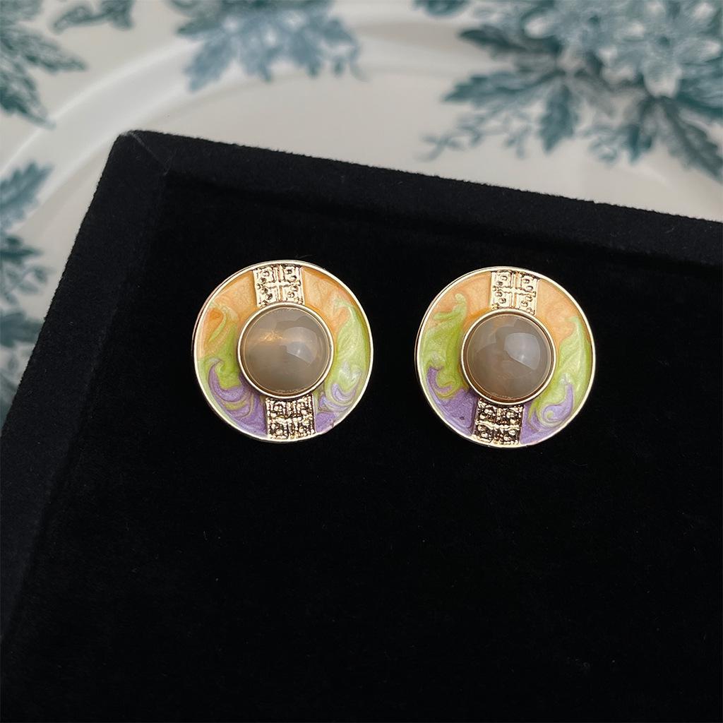 Französischer Ölmalerei-Stil Emaille Tropfenohrringe: Künstlerische Ohrstecker im Hofstil mit einem literarischen Retro-Flair.