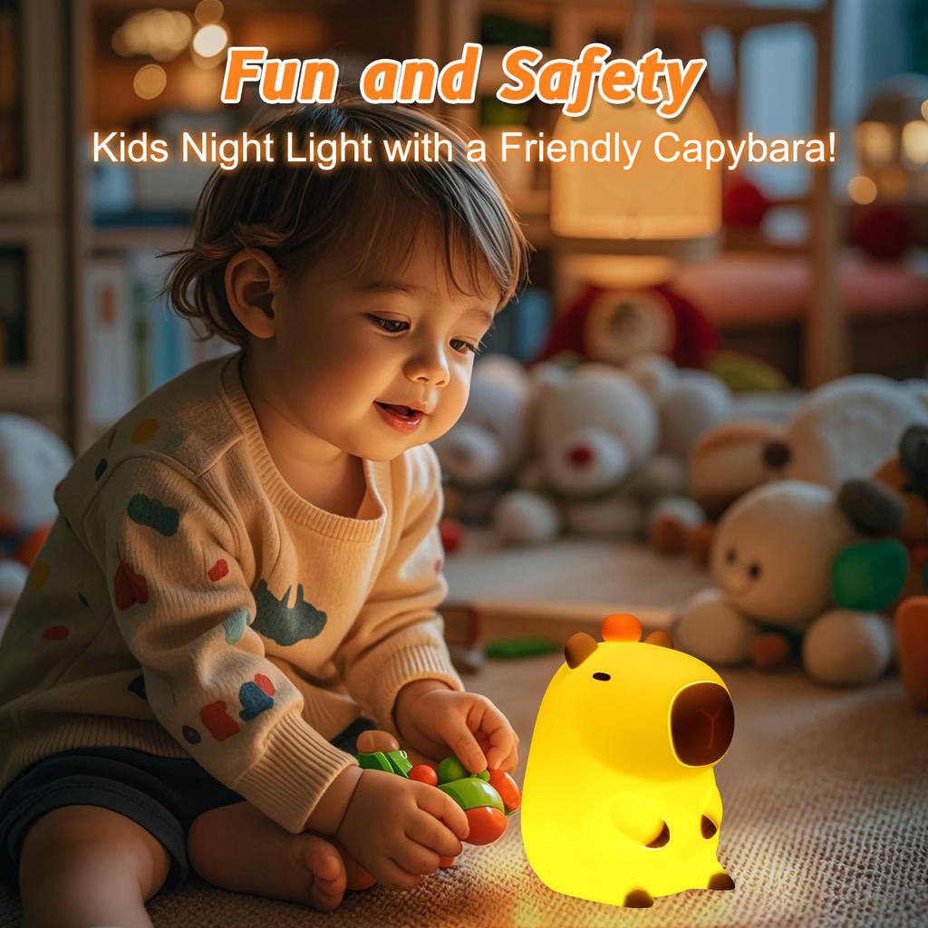 Cute Capybara Silicone Night Light Anywin Nursery Lamp 2 Levels 20 Minutes Timer Decorate Kids Living Festival Gift for Boys and Girls Orange,