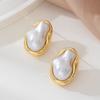 Exquisite Irregular Baroque Pearl Stud Earrings for Women Girls Vintage Gold Color Metal Edged Earrings Jewelry Accessories