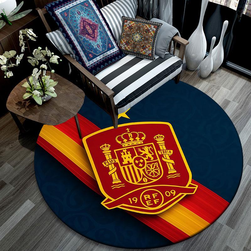 Spain football logo Round Rug, Non Slip Washable Circular Carpet For Living Room Bedroom Playroom, Sports Fan Decor, Holiday Birthday Gift