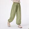 Girls' Elastic Waist Lace Cuffed Wide-Leg Pants with Apple Buttons